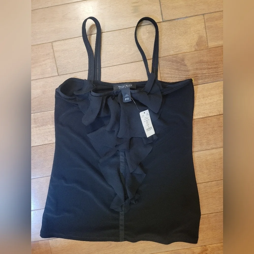 White House Black Market Black Flounce Front Cami XS NWT Elegant Layering Top - Picture 2 of 4